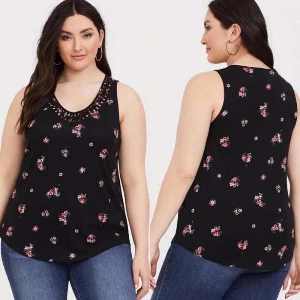 Torrid Heritage Slub V-Neck Macrame Tank Top Size 2X